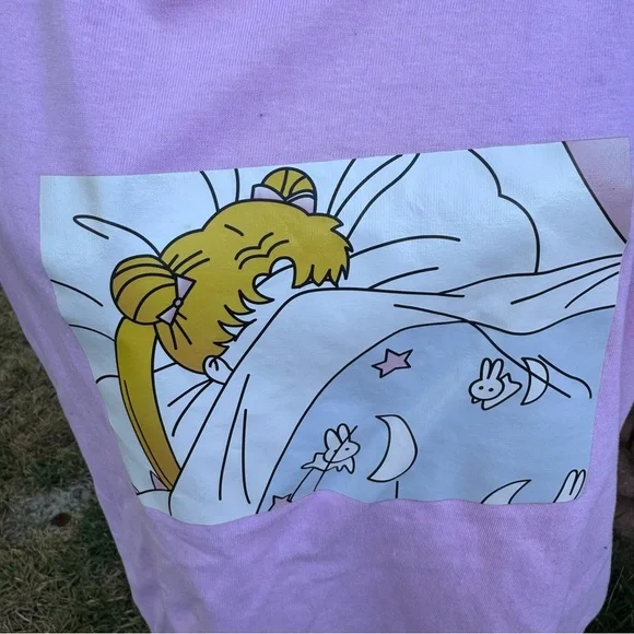 Sailor Moon Anime Pretty Pink Usagi Sleeping Womens Graphic Tshirt Top L - Picture 5 of 5